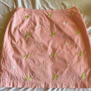 Classic Lilly Pulitzer Pink Ribbed Skirt With Embroidered Lobsters and Daisies